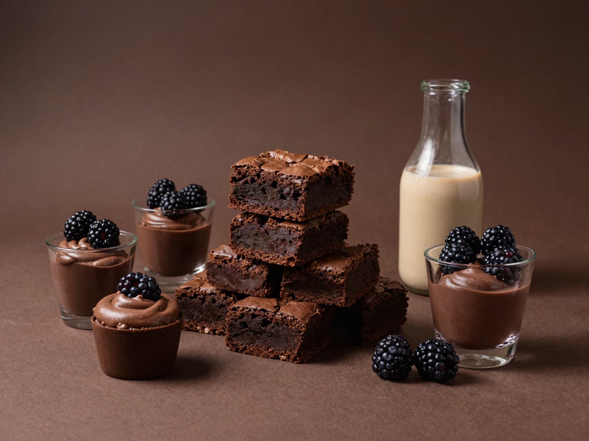 Brownies, mousse cakes, mousse de mora y Whisky Cream de Petit Sucré